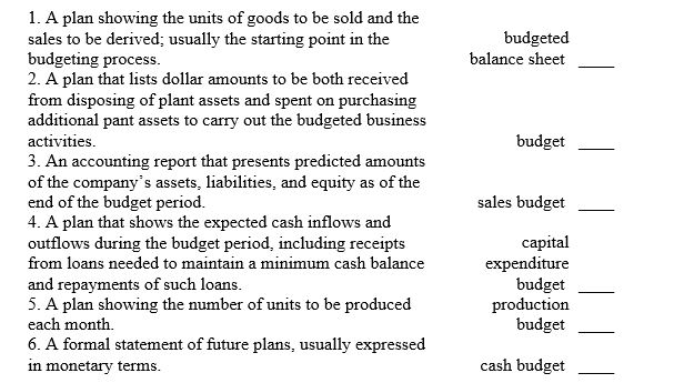 Match the following terms with the best definition given.   