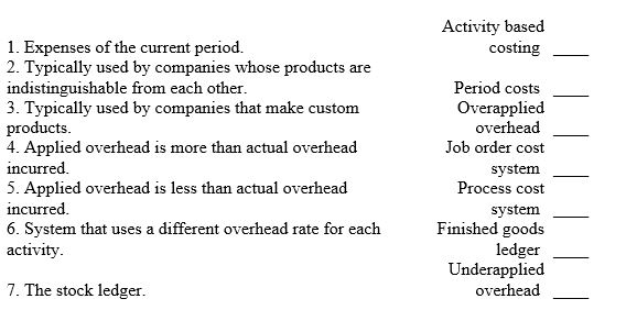 Match each of the following terms with the phrase that most closely describes it. Each answer may be used only once.