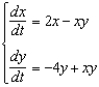 The population of two species is modeled by the system of equations .(a) Find an expression for .(b) A possible direction field for the differential equation in part (a) is given below: Use this graph to sketch a phase portrait with each of P, Q, R, and S as an initial condition. Describe the behavior of the trajectories near the nonzero equilibrium solutions.(c) Graph x and y as function of t. What happens to the population of the two species as the time t increases without bound?