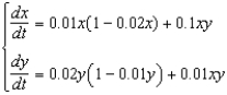 In each of the given systems, x and y are populations of two different species which are solutions to the differential equations. For each system, describe how the species interact with one another (for example, do they compete for the same resources, or cooperate for mutual benefit?) and suggest a pair of species that might interact in a manner consistent with the given system of equations.(a) (d) (b) (e) (c) (f)