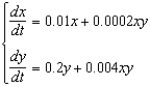 In each of the given systems, x and y are populations of two different species which are solutions to the differential equations. For each system, describe how the species interact with one another (for example, do they compete for the same resources, or cooperate for mutual benefit?) and suggest a pair of species that might interact in a manner consistent with the given system of equations.(a) (d) (b) (e) (c) (f)