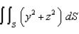 Evaluate the surface integral , where S is the part of the paraboloid that lies in front of the plane .