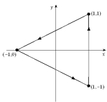 Evaluate \oint _ { C } 0 d x + 4 x d y , if C is the path shown below, starting and ending at ( 1,1 ) .