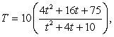 When food is placed in a refrigerator, the time required for the food to cool depends on the amount of food, the air circulation in the refrigerator, the original temperature of the food, and the temperature of the refrigerator.One model for the temperature of food that starts at and is placed in a refrigerator is where is the temperature (in degrees Fahrenheit) and is the time (in hours).According to the model, after how many hours will the food reach a temperature of
