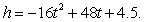 <strong>The height, h, in feet, of a baseball above the ground t seconds after it is hit is given by Use this equation to determine the number of seconds, to the nearest tenth of a second, from the time the ball is hit until the ball hits the ground.</strong> A) 2.7 s B) 2.8 s C) 2.9 s D) 3.0 s E) 3.1 s
