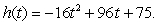 <strong>The height in feet of a projectile with an initial velocity of 96 feet per second and an initial height of 75 feet is a function of time t, in seconds, given by Find the maximum height of the projectile.</strong> A) 254 ft B) 219 ft C) 263 ft D) 105 ft E) 315 ft