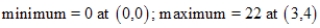 <strong>Find the minimum and maximum values of the objective function and where they occur, subject to the indicated constraints.(You should graph the feasible solutions on the grid below before you attempt to find the minimum and maximum values.) Objective function: Constraints: </strong> A) B) C) D) E)