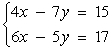<strong>Use matrices to solve the system of equations (if possible).Use Gaussian elimination with back-substitution or Gauss-Jordan elimination. </strong> A) x = -2, y = 1 B) x = 2, y = -1 C) x = -1, y = 2 D) x = -1, y = -2 E) no solution