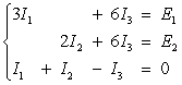 <strong>Consider the circuit shown in the figure below.The currents   ( in amperes ) are the solutions to the system of linear equations   , where   are voltages of 9 and 9 volts, respectively.Use the inverse of the coefficient matrix of this system to find the unknown currents.Round answers to nearest tenth.[Hint: If a current value turns out to be negative, it simply means that the current flow is in the opposite direction from that indicated in the figure below.]    </strong> A)   B)   C)   D)   E)   <div style=padding-top: 35px> 