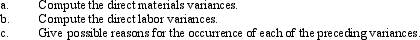 United Carborundum Company manufactures 100-pound bags of chemicals that have the following unit standard costs for direct materials and direct labor: The following activities were recorded for October: There were no beginning or ending work-in-process inventories. Required: