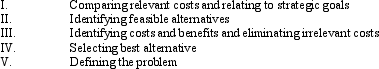 <strong>The steps in the tactical decision making process are: What is the proper sequence of steps?</strong> A) I, II, V, III, IV B) II, I, V, III, IV C) V, II, III, I, IV D) V, III, II, IV, I