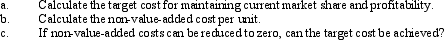 Metropolitan, Inc., sells one of its products for $40 each. Sales volume averages 2,000 units per year. Recently, its main competitor reduced the price of its product to $28. Metropolitan expects sales to drop dramatically unless it matches the competitor's price. In addition, the current profit per unit must be maintained. Information about the product (for production of 2,000) is as follows: Required: