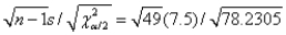 (A)   .The confidence interval formulas for   (not presented in the book)are: Lower limit =   =5.936 Upper limit =   (B)We are 99% confident that the population standard deviation   is between 5.936 and 10.057.(C)The best guess for the population mean is 48.5 hours per week,and about 95% of all employees are within 2 standard deviations of this,where we are almost sure (99% sure)that this standard deviation is between 5.9 and 10.1.But even if the standard deviation is only 5.9,then 48.5   standard deviations will produce the range 36.7 to 60.3.Maybe management should be concerned.
