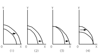 <strong>Exhibit 2-6 Refer to Exhibit 2-6.Which graph best depicts the consequence of a large-scale natural disaster?</strong> A) (1) B) (2) C) (3) D) (4) E) none of the above
