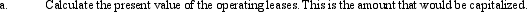 NOTE: This problem requires present value information. Charter Corp.manufactures office equipment and supplies throughout the U.S.The company owns property,plant,and equipment and also enters into operating leases for certain facilities.The company's tax rate is 35%.Listed below is selected financial data for Charter and the company's operating lease disclosure. As an analyst you wish to restate Charter's operating leases into capital leases. Required: