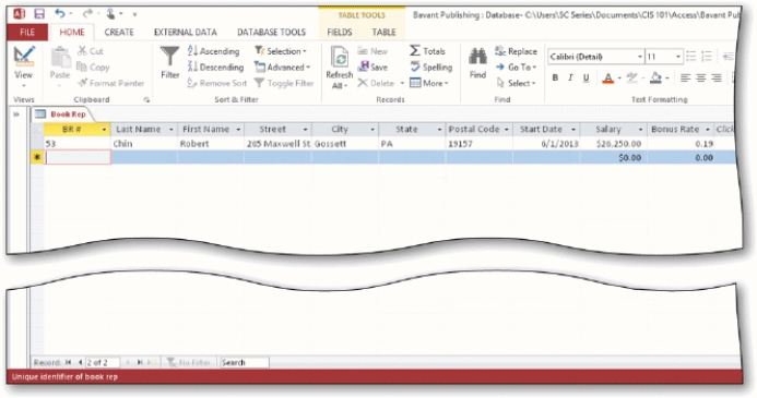 As shown in the accompanying figure,you can move to the first record in a table by clicking the Start record Navigation button.