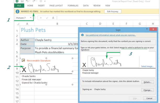 <strong> In the accompanying figure,item 2 displays _______.</strong> A)a signed workbook marked as final B)a visible signature in the workbook that certifies the document C)a signed workbook marked as closed D)a verified signature in the workbook that certifies the document
