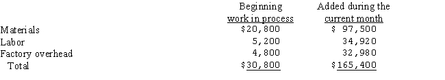 The Roberto Company had computed the flow of units for Department A for the month of May as follows: Materials are added at the beginning of the process.There were 8,000 units of work in process at May 31.The work in process at May 1 was 70 percent complete as to conversion costs and the work in process at May 31 was 60 percent complete as to conversion costs.What was the cost of the goods transferred out and in ending work in process using the FIFO method?