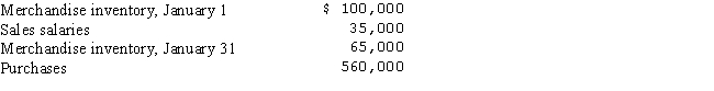 <strong>The following data were taken from Mansfield Merchandisers on January 31: What was the Cost of goods sold in January?</strong> A)$595,000 B)$660,000 C)$630,000 D)$545,000