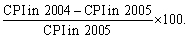 <strong>Let 2004 be the base year;then</strong> A)Inflation rate in 2005 =   B)Inflation rate in 2005 =   C)Inflation rate in 2005 =   D)Inflation rate in 2005 =   <div style=padding-top: 35px> 