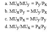 Which of the following represents a consumer's optimum?  