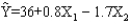 <strong>Exhibit 16-4 In a laboratory experiment, data were gathered on the life span (Y in months) of 33 rats, units of daily protein intake (X<sub>1</sub>), and whether or not agent X<sub>2</sub> (a proposed life extending agent) was added to the rats diet (X<sub>2</sub> = 0 if agent X<sub>2</sub> was not added, and X<sub>2</sub> = 1 if agent was added.) From the results of the experiment, the following regression model was developed. Also provided are SSR = 60 and SST = 180. Refer to Exhibit 16-4. The life expectancy of a rat that was given 3 units of protein daily, and who took agent X<sub>2</sub> is</strong> A)36.7 B)36 C)49 D)38.4