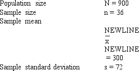 Assume simple random sampling has been used,and the following information was obtained.   a.Estimate the standard error of the mean. b.Develop an approximate 95% confidence interval for the population mean.<div style=padding-top: 35px> 