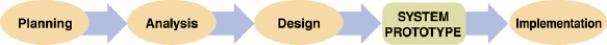<strong> ____, like that illustrated in the accompanying figure, produces an early, rapidly constructed working version of a proposed system.</strong> A) Prototyping B) Outsourcing C) Coding D) Benchmarking