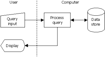 The following systems flowchart segment depicts a user's query of a data store to view information on a computer screen. Which statement is correct?