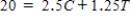 <strong>Suppose a cup of coffee at the campus coffee shop is $2.50 and a cup of hot tea is $1.25 and that a student's beverage budget is $20 per week.What is the algebraic expression of the budget?</strong> A)   B)   C)   D)   <div style=padding-top: 35px> 