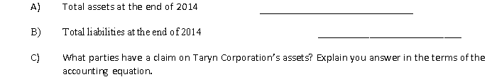Read the information for Taryn Corporation.Determine the following amounts for Taryn Corp.