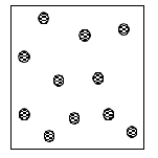 <strong>Which of the following statements best describes the particulate representation depicted by the picture?  </strong> A)The figure is a representation of a gas made up of a single element. B)The figure is a representation of a molecular solid. C)The figure is a representation of a liquid mixture of two elements. D)The figure is a representation of a liquid mixture of two compounds. E)The figure is a representation of a gas of a compound. <div style=padding-top: 35px> 