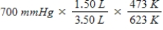 <strong>A gas occupying a volume of 1.50 L exerts a pressure of 700 mmHg at 200°C.Which mathematical expression gives the correct pressure at 3.50 L and 350°C?</strong> A)   B)   C)   D)   E)   <div style=padding-top: 35px> 