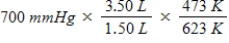 <strong>A gas occupying a volume of 1.50 L exerts a pressure of 700 mmHg at 200°C.Which mathematical expression gives the correct pressure at 3.50 L and 350°C?</strong> A)   B)   C)   D)   E)   <div style=padding-top: 35px> 