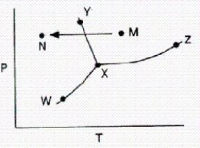 <strong>From a consideration of the phase diagram below,a change from point M to point N corresponds to </strong> A)sublimation. B)liquefaction. C)evaporation. D)condensation. E)freezing.