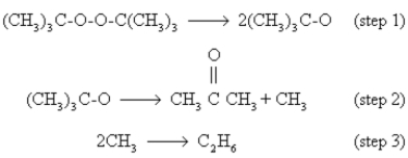 A mechanism that explains the rate law,Rate = k[(CH<sub>3</sub>)<sub>3</sub>CO<sub>2</sub>C(CH<sub>3</sub>)<sub>3</sub>],for the gas-phase thermal decomposition of di-tert-butyl peroxide is given below.   For this proposed mechanism,the rate-determining step(s)must be