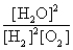 <strong>Which of the following correctly describes the equilibrium constant for the gas-phase reaction between H<sub>2</sub> and O<sub>2</sub> to form gaseous H<sub>2</sub>O?</strong> A)K<sub>c</sub> =   B)K<sub>c</sub> =   C)K<sub>c</sub> = [H<sub>2</sub>O] D)K<sub>c</sub> =   E)K<sub>c</sub> =   <div style=padding-top: 35px> 