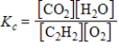 <strong>Which expression correctly describes the equilibrium constant K<sub>c</sub> for the following reaction? 2C<sub>2</sub>H<sub>2</sub>(g)+ 5O<sub>2</sub>(g) 4CO<sub>2</sub>(g)+ 2H<sub>2</sub>O(g)</strong> A) B) C) D) E)