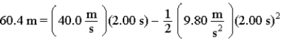 <strong>Given the equations below,which description best fits the physical situation? </strong> A)A projectile's displacement two seconds after being fired upward with a speed of 30.0 m/s. B)A projectile's displacement two seconds after being fired upward with a speed of 40.0 m/s. C)A projectile's displacement two seconds after being fired upward with a speed of 50.0 m/s. D)A projectile's displacement two seconds after being fired upward with a speed of 60.0 m/s. E)A projectile's displacement two seconds after being fired upward with a speed of 80.0 m/s.
