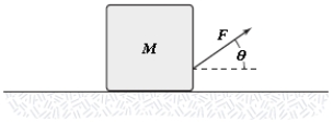 <strong>The block shown is pulled across the horizontal surface at a constant speed by the force shown.If M = 5.0 kg,F = 14 N and θ = 35°,what is the coefficient of kinetic friction between the block and the horizontal surface? </strong> A)0.44 B)0.33 C)0.38 D)0.28 E)0.17
