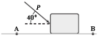 <strong>A block slides on a rough horizontal surface from point A to point B.A force (magnitude P = 2.0 N)acts on the block between A and B,as shown.Points A and B are 1.5 m apart.If the kinetic energies of the block at A and B are 5.0 J and 4.0 J,respectively,how much work is done on the block by the force of friction as the block moves from A to B? </strong> A)−3.3 J B)+1.3 J C)+3.3 J D)−1.3 J E)+4.6 J