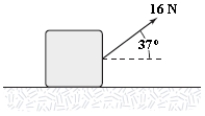 <strong>A 3.0-kg block is dragged over a rough horizontal surface by a constant force of 16 N acting at an angle of 37° above the horizontal as shown.The speed of the block increases from 4.0 m/s to 6.0 m/s in a displacement of 5.0 m.What work was done by the friction force during this displacement? </strong> A)−34 J B)−64 J C)−30 J D)−94 J E)+64 J