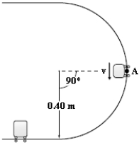 <strong>A 3.0-kg mass is released from rest at point A of a circular frictionless track of radius 0.40 m as shown in the figure.The mass slides down the track and collides with a 1.4-kg mass that is initially at rest on a horizontal frictionless surface.If the masses stick together,what is their speed after the collision? </strong> A)2.1 m/s B)1.7 m/s C)1.9 m/s D)1.5 m/s E)2.3 m/s