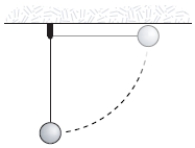 <strong>In the figure,a 1.6-kg weight swings in a vertical circle at the end of a string having negligible weight.The string is 2 m long.If the weight is released with zero initial velocity from a horizontal position,its angular momentum (in kg⋅m<sup>2</sup>/s)at the lowest point of its path relative to the center of the circle is approximately </strong> A)40 B)10 C)30 D)20 E)50