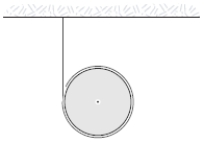 <strong>A massless rope is wrapped around a uniform cylinder that has radius R and mass M,as shown in the figure.Initially,the unwrapped portion of the rope is vertical and the cylinder is horizontal.The linear acceleration of the cylinder is </strong> A)(2/3)g B)(1/2)g C)(1/3)g D)(1/6)g E)(5/6)g