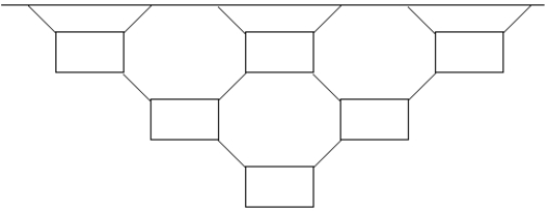 <strong>A mobile is made of identical objects of mass m suspended so that the lowest row has one object,the row above two objects,and the row above three objects.All the strings are at 45° angles.What is the average tension in the strings connecting the highest row to the ceiling? </strong> A) B) C)mg D) E)