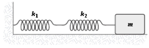 <strong>The mass in the figure below slides on a frictionless surface.When the mass is pulled out,spring 1 is stretched a distance x<sub>1</sub> from its equilibrium position and spring 2 is stretched a distance x<sub>2</sub>.The spring constants are k<sub>1</sub> and k<sub>2</sub> respectively.The force pulling back on the mass is: </strong> A)−k<sub>2</sub>x<sub>1</sub>. B)−k<sub>2</sub>x<sub>2</sub>. C)−(k<sub>1</sub>x<sub>1</sub> + k<sub>2</sub>x<sub>2</sub>). D) . E) .