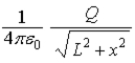 <strong>Charge Q is uniformly distributed over a line segment of length 2L,as shown below.When the x-coordinate of point P is x,the magnitude of the y-component of the electric field at point P is </strong> A)0. B) . C) . D) . E) .