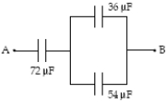 <strong>If V<sub>A</sub> − V<sub>B</sub> = 50 V,how much energy is stored in the 54-μF capacitor? </strong> A)50 mJ B)13 mJ C)28 mJ D)8.9 mJ E)17 mJ