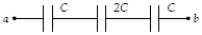<strong>The equivalent capacitance of the circuit shown below is </strong> A)0.2 C. B)0.4 C. C)1 C. D)4 C. E)5 C.